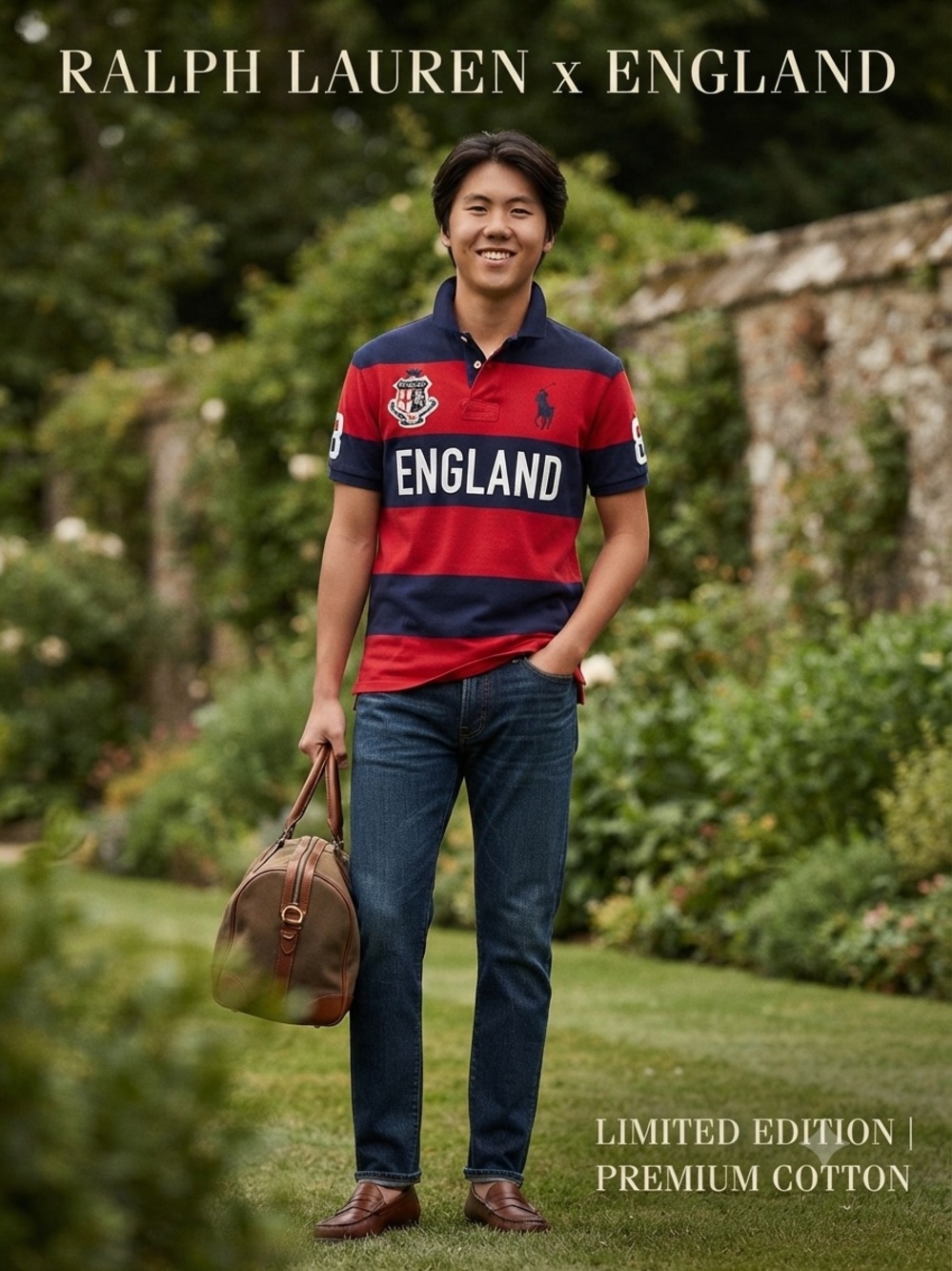Polo by Ralph Lauren Red and Navy England Rugby Stripe Polo